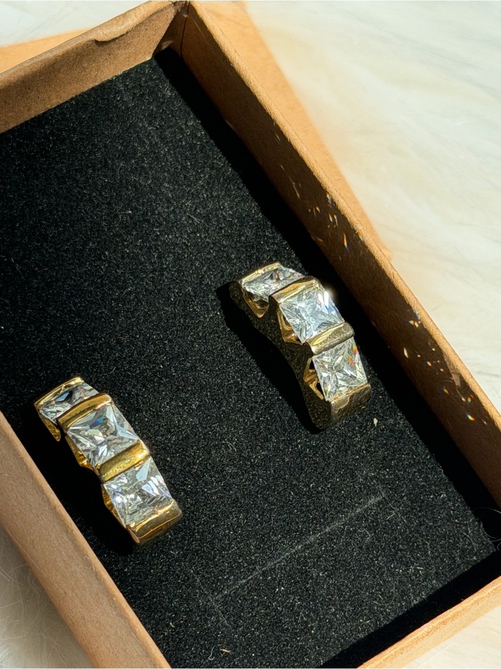 Gold-Tone Crystal Hoop Earrings - Sparkling Clear Stones